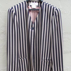 Jones New York Lined Stripe Blazer Navy Tan sz 14